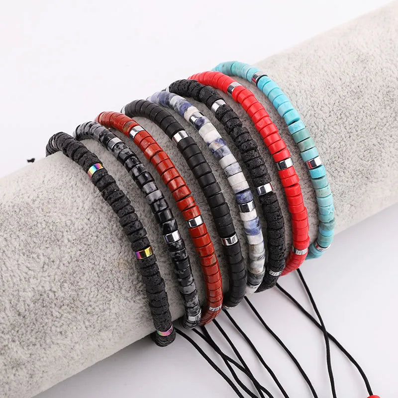 Small Size Natural Stone Jewelry Bracelet Beads Hematite Macrame Adjustable Bracelet for Women