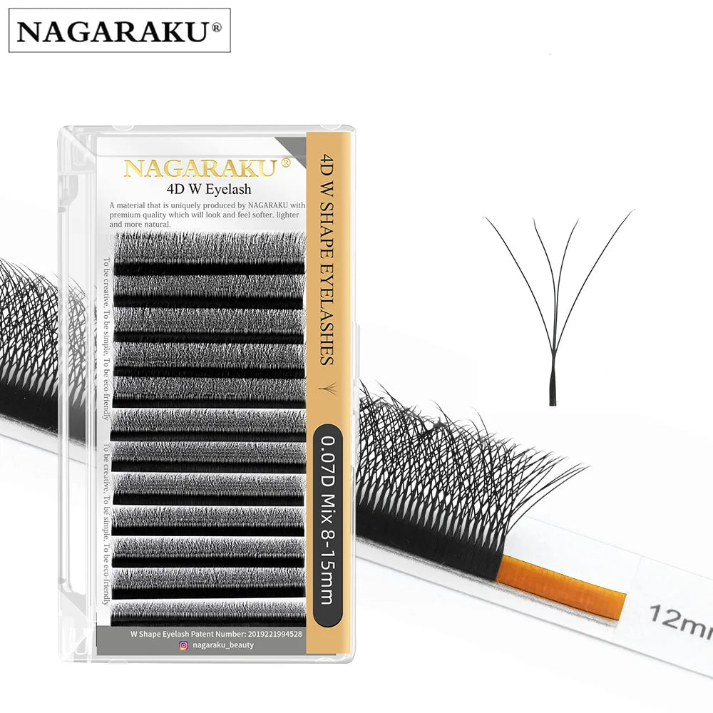 NAGARAKU 4D W Shape Hand Waved Premade Fans Eyelash Extensions Full 4D Lashes Natural Soft Light Individual Matte Dense Makeup
