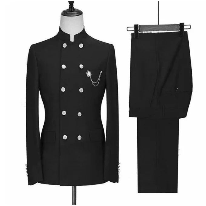 Latest Coat Pant Designs Men Suits Stand Collar Prom Suit for Man Costume Mariage Homme 2 Pieces Wedding Tuxedo