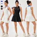 Custom Logo Women's Zip up Polo Tennis Golf Dresses With Built in Shorts Sleeveless Workout Athletic Dresses