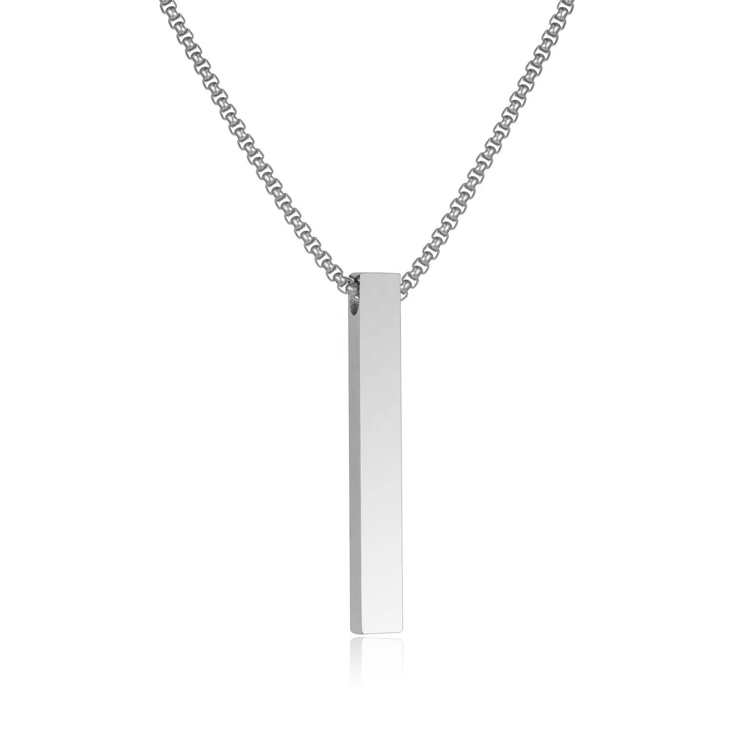 Stainless Steel Engrave Pillar Bar Name Necklace Gold Plated Vertical Necklace
