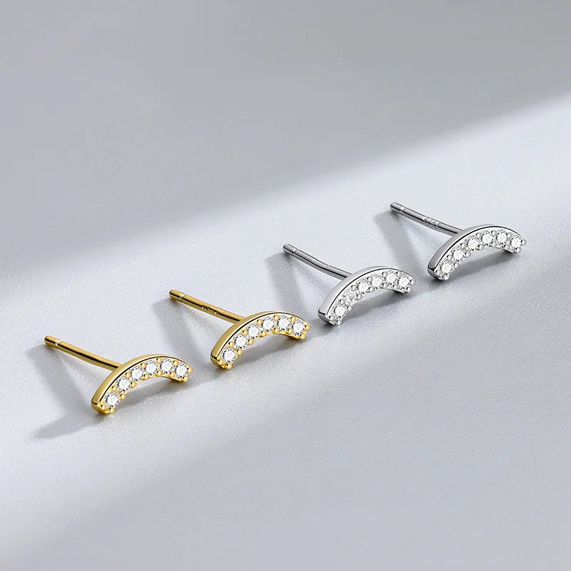 Unique 925 Sterling Silver Gold Plating Cz Zircon Curve bar Stud Earrings for Women Wholesale