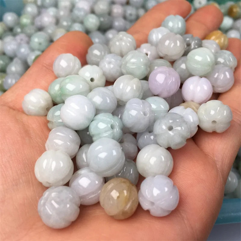 10mm Pumpkin Jade Beads  Myanmar Burma Jade Jadeite Jasper Hand Carved Pumpkin Bead for Jewelry DIY