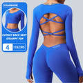 YISHENHON Women's Seamless Yoga Crop Top Long-Sleeved Sports Fitness Clothing Cross Back Printed Pattern Breathable Thumb Hole