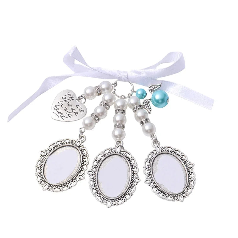 3 Photo Oval Insert Pendants Sublimation Blank Print Pin Brooch Metal Wedding Bouquet Photo Charm DIY Brooches With Bow Shape