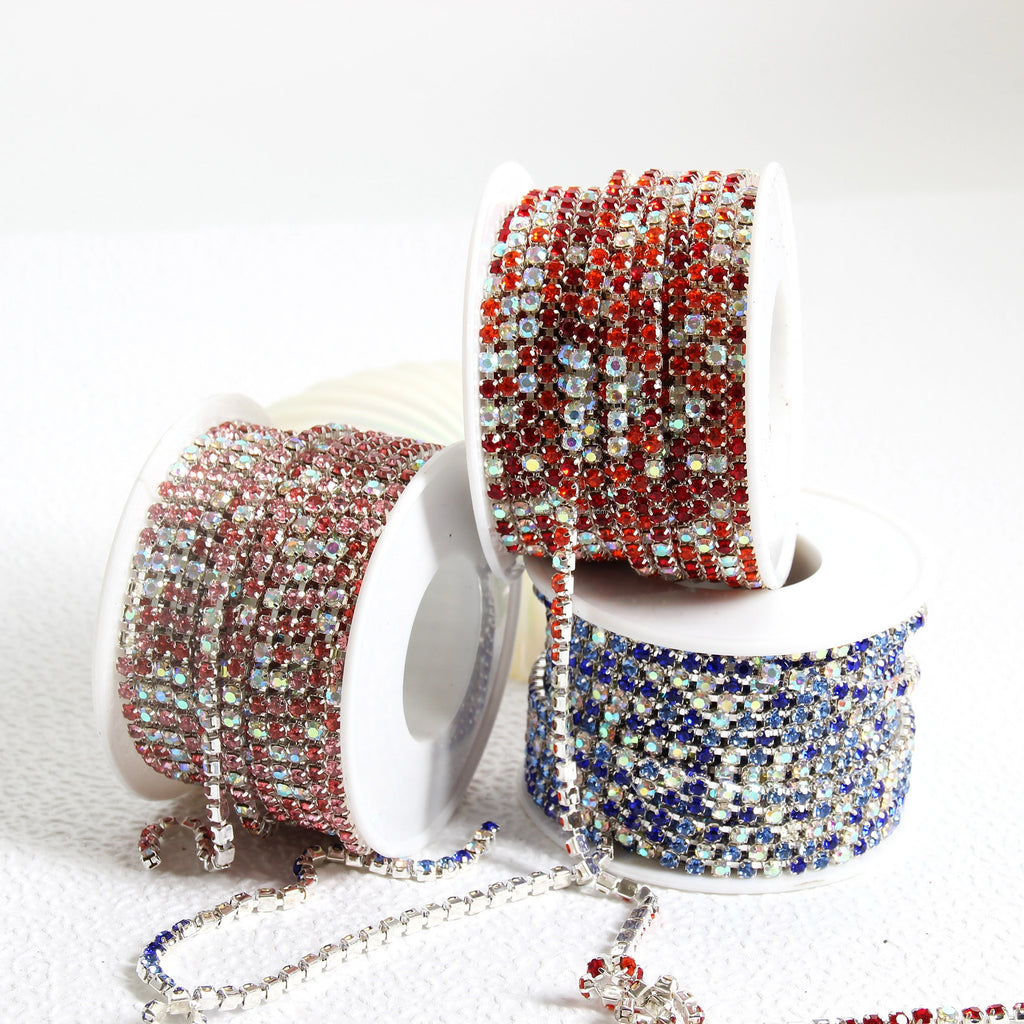 SS12/3mm Loose Rhinestone Metal Claw Chain Cup Chain Mixed Color High Shiny  Sew-On for Wedding Dresses Bags Shoes