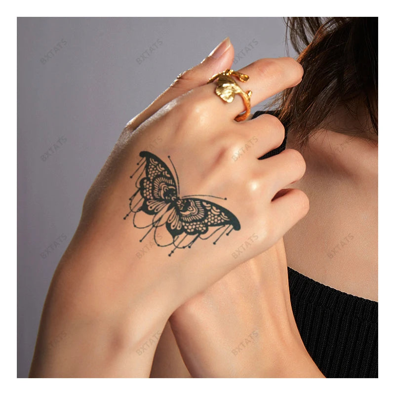 BXTAT Semi-Permanent Blue Genipa Juice Tattoos Mandala Butterfly Ox Henna Necklace Japanese Geisha Sword Veil GZ031to36 Paper