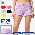 275 GSM Cotton Denim Shorts Women Mid Waist Raw Hem Summer Casual Streetwear Stretch Jean Shorts Custom Logo