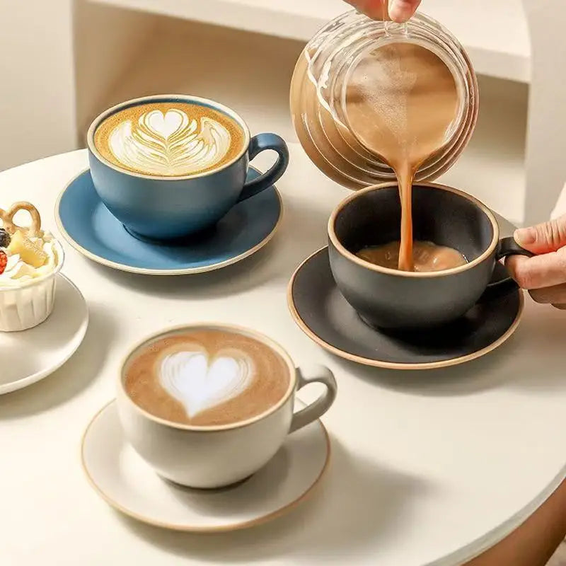 M Color Glaze Thickened Ceramic Cappuccino Latte Cup Professional Figured Cup Standard Competition Mouth Coffee Cup Mug