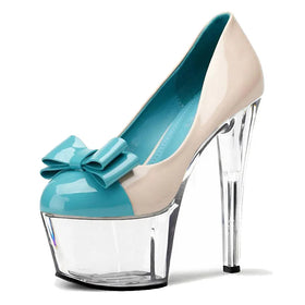 New 17 cm Crystal Transparent Super High-heeled Bow Knot Elegant Pole Dance Fashion Large High-heeled Shoes