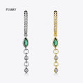 FUAMAY Silver Opal Long Drop Earrings for Women Geometric Pattern Clip-On Hoops for Weddings Parties Boucle D'oreille Argent