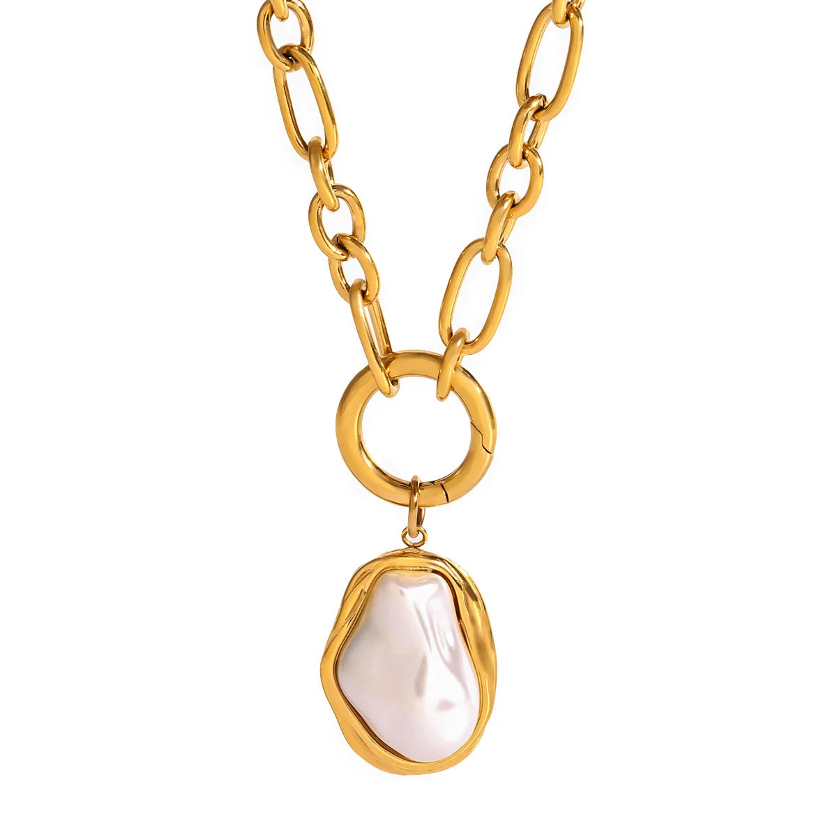 G3348 Wholesale Stainless Steel Waterproof Hypoallergenic Resin Big Pearl Pendant Necklaces for Women Fashion Jewelry Necklaces