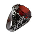 BOCAI S925 Sterling Silver Men's Ring New Fashion Classic Retro Totem Oval Red Zircon Pure Argentum Gemstone Hand Parties