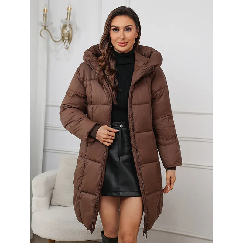 Women Winter Water Resistant Thickened Knee Length Hooded Coat Long Windbreaker Oversized Puffer Jacket Women