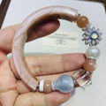 Homemade Chakra Spiritual Healing Crystal Natural Peach Moonstone Aquamarine Charm Bracelet Bangles for Anti Stress and Anxiety