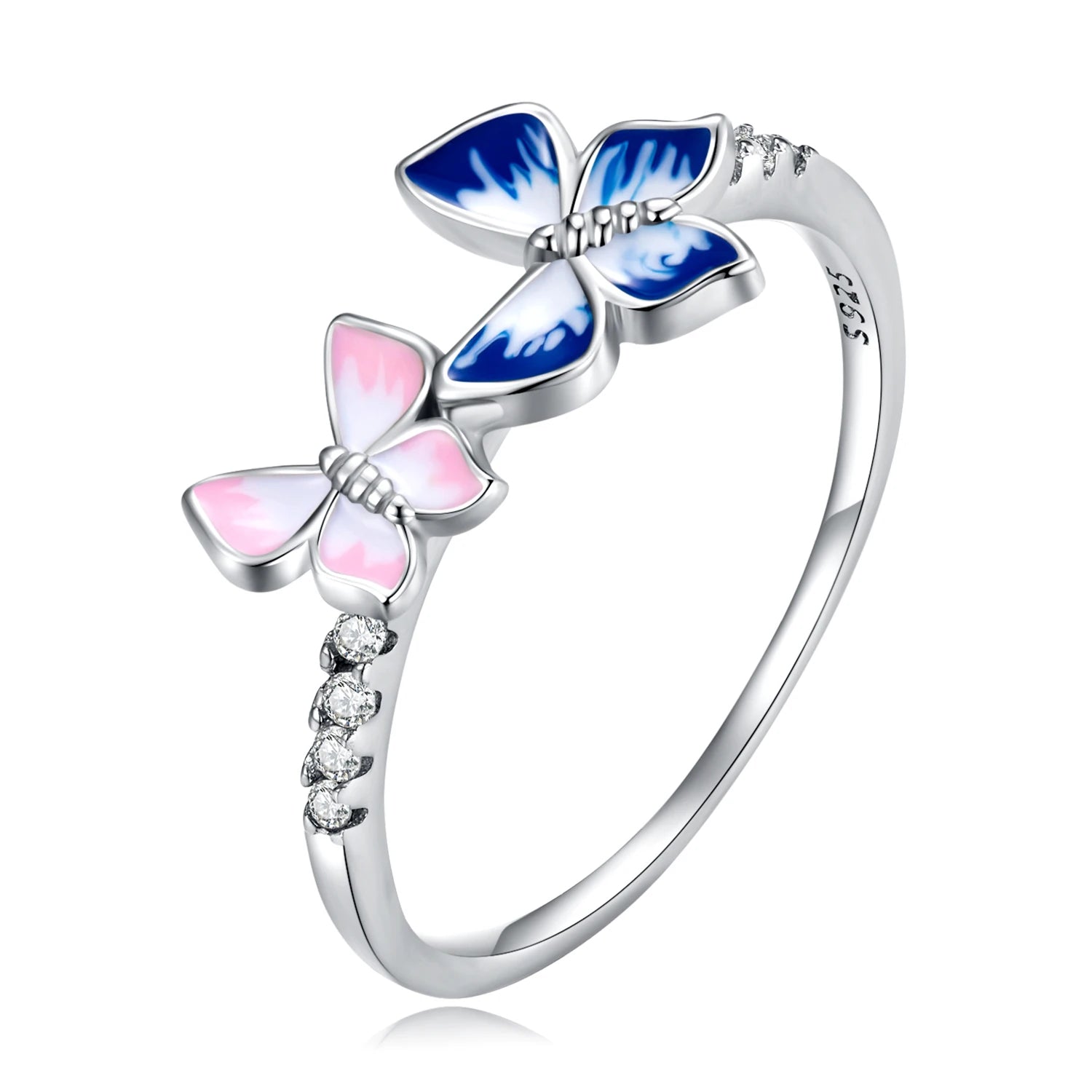 925 Sterling Silver Dreamy Double Rainbow & Butterfly Ring with CZ Sparkle Fashion Statement Cocktail Ring for Women SCR866