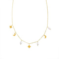 18K Gold & Stainless Steel Freshwater Pearl Star Moon Pendant Necklace with Titanium Steel PVD Tassel Link Chain for Gift