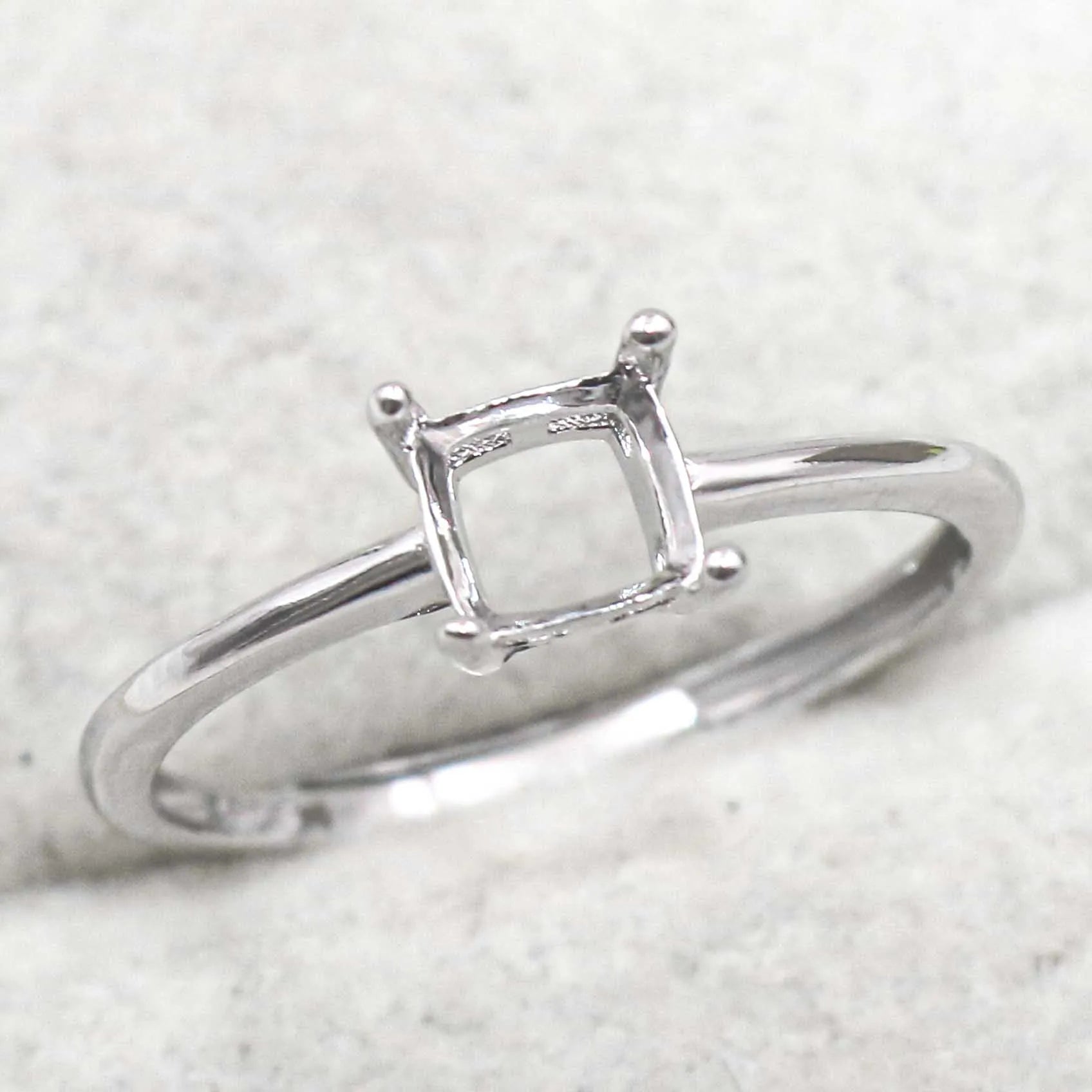 Sterling Silver 5*5mm Semi Mount Ring Square Shape Empty Frame Blank Claws Setting S925 Base Without Center Stone for Inlay DIY