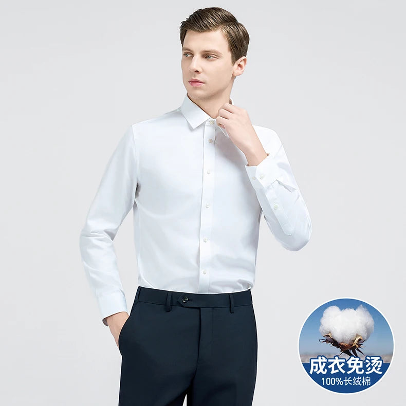 Men's 100% Cotton Casual Long Sleeve Men's Shirts Formal Single Breasted Slim Career Bank Workwear Simple Tops Men's Dress Shirt