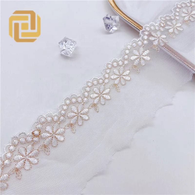 Spot Embroider High-grade Lace Gold Thread Two-color Mesh Gauze Embroidery Wedding Dress Handmade Flowers Factory Direct Sales
