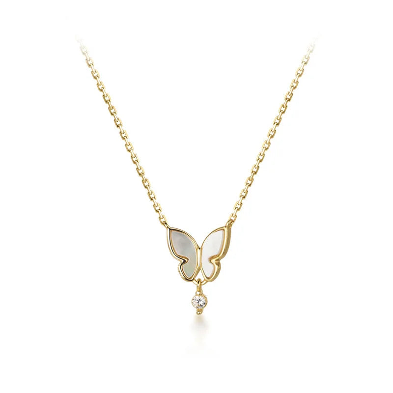 Fashion Jewelry 925 Sterling Silver butterfly Necklace Shell Drop Diamond Shell Gold Plated Necklaces for Women