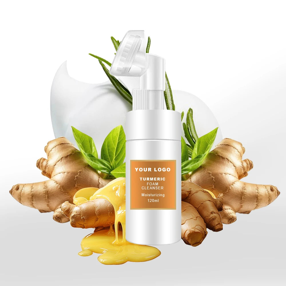 OEM 120ml Facial Skin Care Acne Pimple Dark Spot Removal Deep Cleaning Face Wash Kojic Acid Turmeric Facial Cleanser Mousse