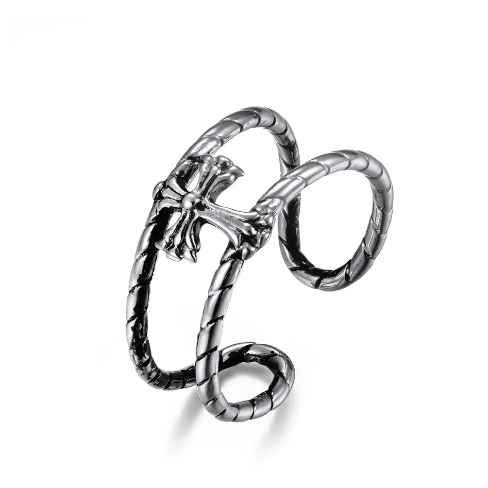 Vintage Men's Women Jewelry Stainless Steel Cross Opening Rings
