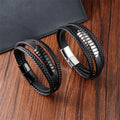 Fashionable Stainless Steel Bracelet Bangle Wholesale Black Leather Braided Vintage Wristband Leather Bracelet
