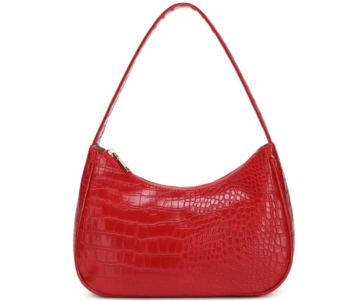 Cherry Red Small Mini Designer Ladies Women's Zippered Leather Over the Shoulder Tote Bag Purse