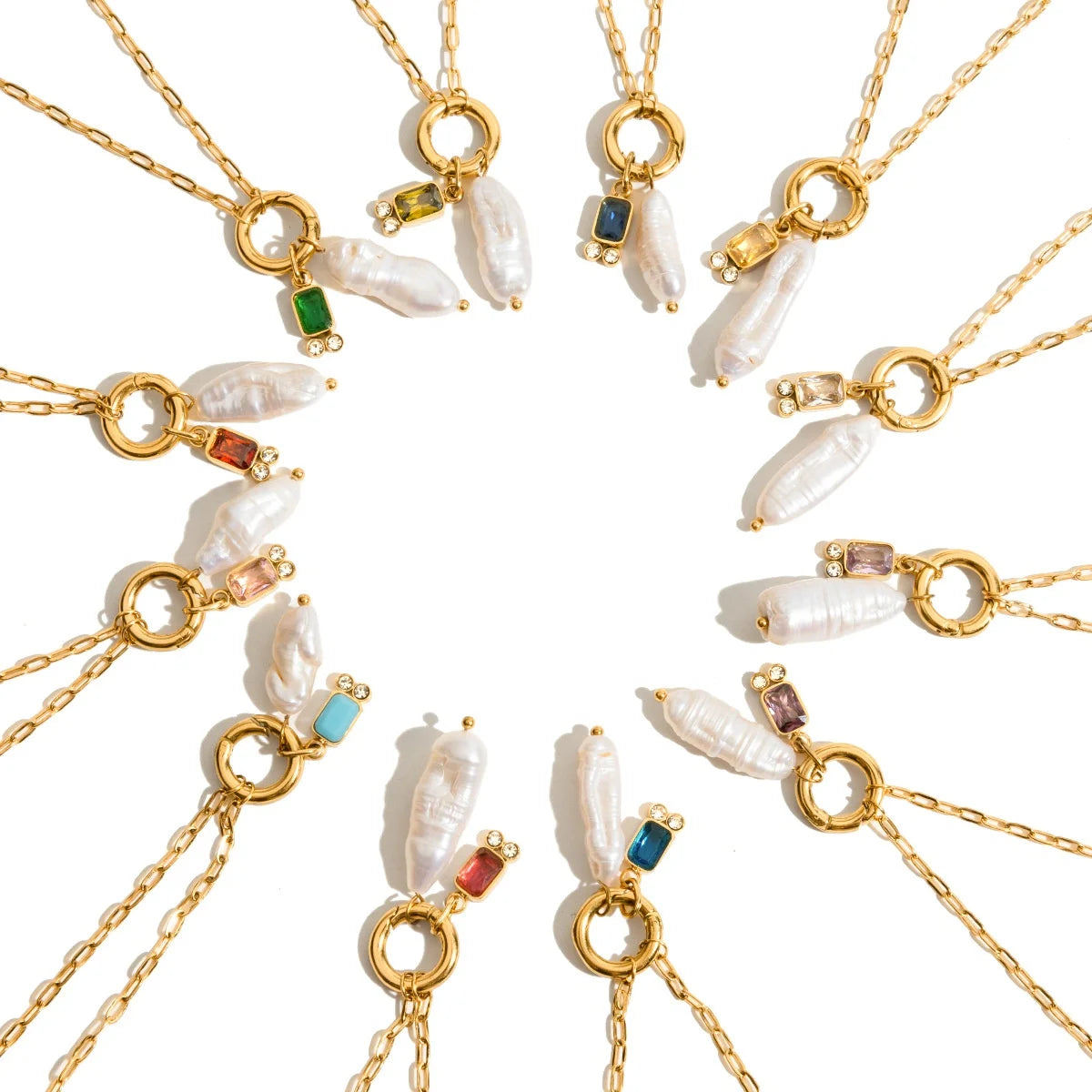 Cross-Border Twelve Birthstone Pearl Necklace Choker High-End Stainless Steel Jewelry Trendy Clavicle Chain Accessory