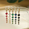 EC1935 Chic Dainty Long 18k Gold Plated Graduted Round Zircon CZ Diamond Drop Dangle Hanging Linear Hoop Earrings