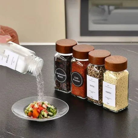 120ml Square Glass Spice Jars Packaging Small Glass Seasoning With Plastic Aluminum Wooden Bamboo Cap Spices Storage Jar