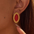 Classic Vintage Style Fashion Jewelry Premium Feeling 18k Gold Plated Stainless Steel Black Onyx Red Onyx Fine Jewelry Earrings