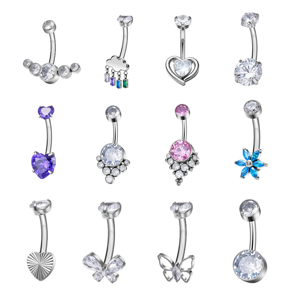 Wholesale ASTM F136 G23 Titanium Internal Thread Navel Curves Belly Button Rings Round Colorful CZ Inlay Body Piercing Jewelry