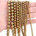 AsVrai U Natural Hematite Stone Electroplating Gold Color Loose Round Beads for Jewelry Making DIY Bracelet Accessory Wholesale