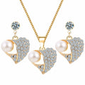 Diamond Heart Necklace Earrings Sets Simple Zircon Collarbone Chain Fashion Heart Pearl Pendant Necklace Jewelry for Women