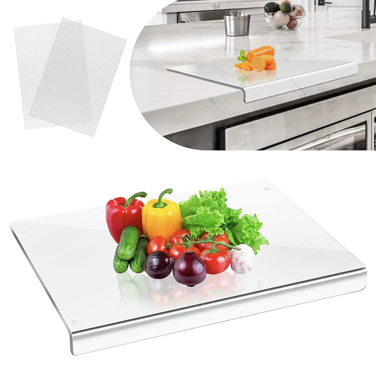 Custom Logo Acrylic Food Chopping Block Dishwasher Safe Flexible Over Sink the Counter Clear Cutting Boards for Kitchen With Lip