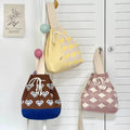New Open Drawstring Magnetic Buckle Knitted Shoulder Bag Women's Convenient Large Capacity Leisure Tote Bag