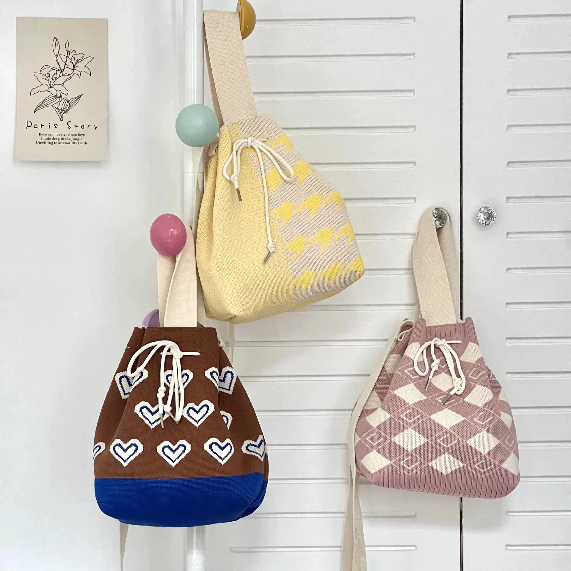 New Open Drawstring Magnetic Buckle Knitted Shoulder Bag Women's Convenient Large Capacity Leisure Tote Bag
