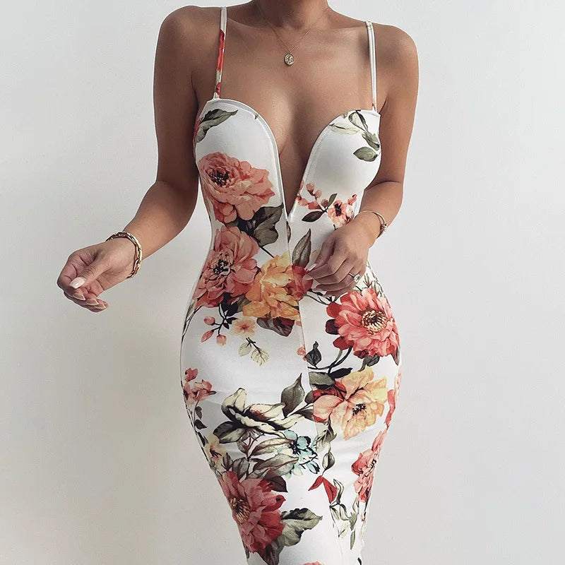 Women Clothing Vendor Vintage Items Dresses Maxi V Neck Bodycon Vacation Floral Dress