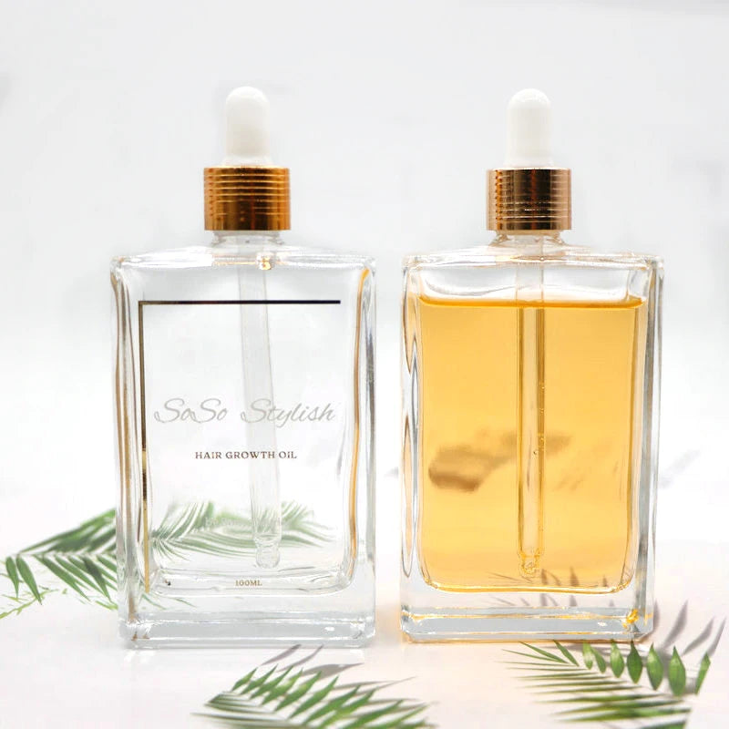 Large Size 100ml Square Clear Cosmetic Packaging Fancy Essential Oil Glass Dropper Bottles