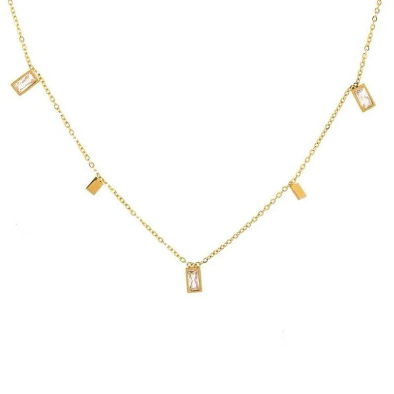 Simple Stackable Chain Non Tarnish Stainless Steel Necklace Water Drops Square Triangle Cubic Zircon Necklace Gifts for Women