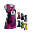 Latest Netball Uniform Customized Panels a Line Customized Colors Purple Blue Netball Dress Bodysuit Sportwear Clothes Factory