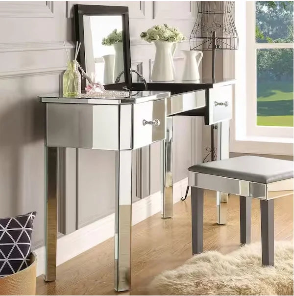 Mirrored Vanity Table with 2-Drawers Lift-Up Top