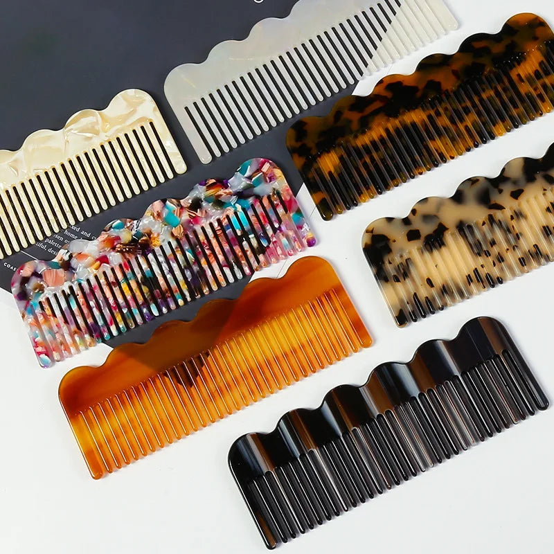 Retro Elegant Symmetric Wavy Edge 14cm Simple Design Hair Combs Marbling Lace Combs Acetate Anti-static Women Combs