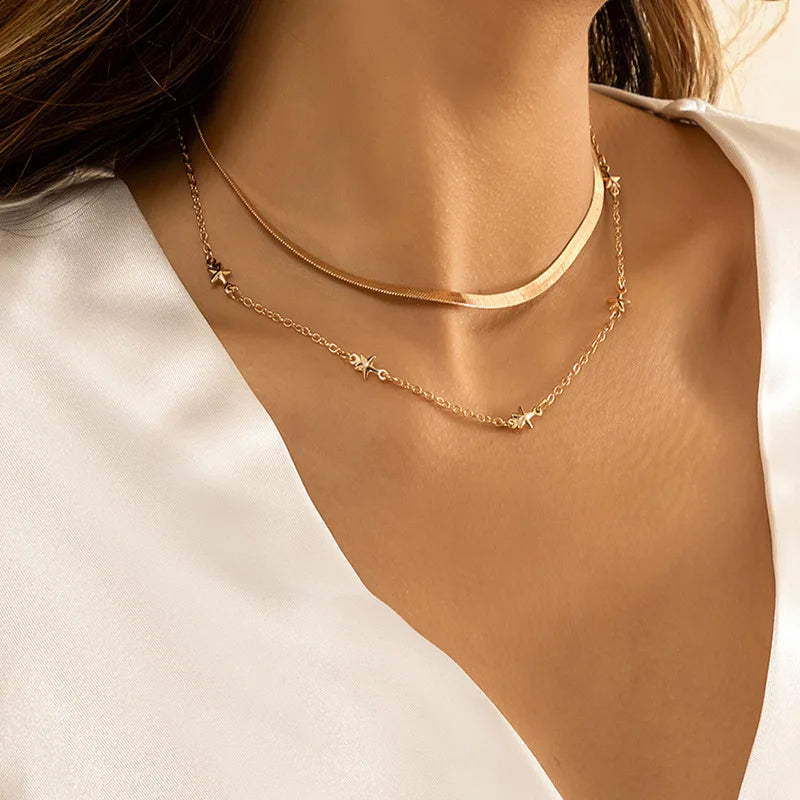 18k Gold Plated Multilayer Necklace Snake Bone Chain Choker Gold Flat Snake Chain Necklace Collana a Catena