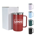 14oz Powder Coated Colored Stainless Steel Vacuum Insulated Handle Water Mug With Plastic Bottom