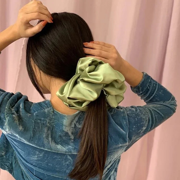 Accept Customer's Logo Oversized Elastic Ruber Jumbo XXL Silk Satin Hair Scrunchies Hair Ponytail Ties for Women Girls