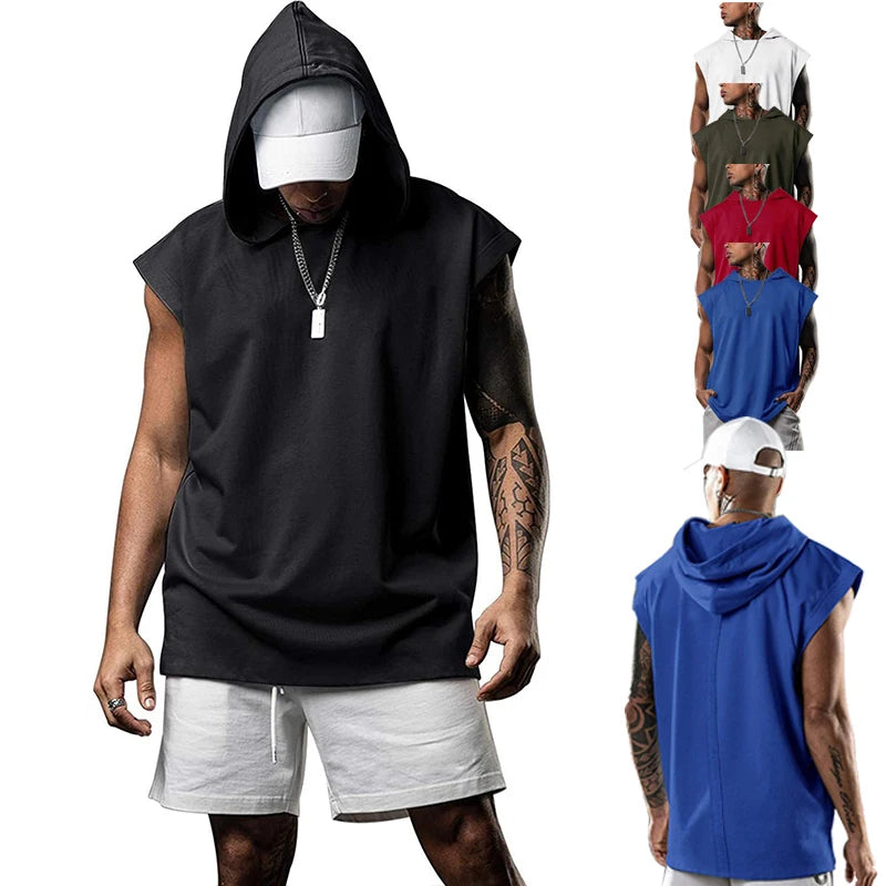 100% Polyester Plain Blank Mens Fitness Workout Gym Sport Tank Top Men's Oversized Sleeveless Hoodies