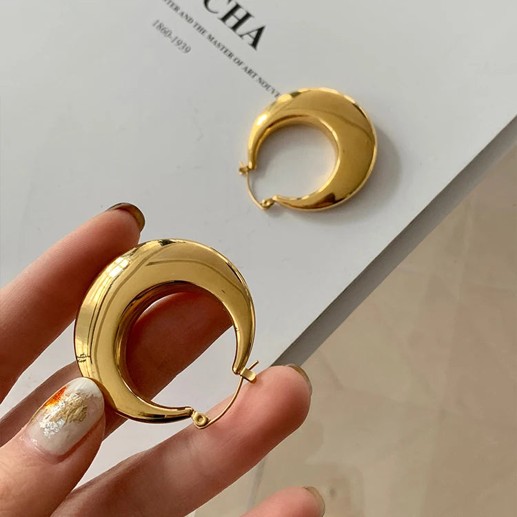 40mm*42mm Big Circle Hollow Chunky Hoop Earrings Stainless Steel Solid Earrings for Women Statement Plain Minimalist Jewelry Hot